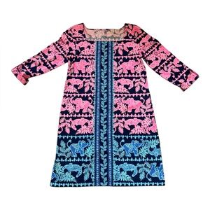 Lilly Pulitzer Pink & Blue Elephant Print Shift Dress – Size M